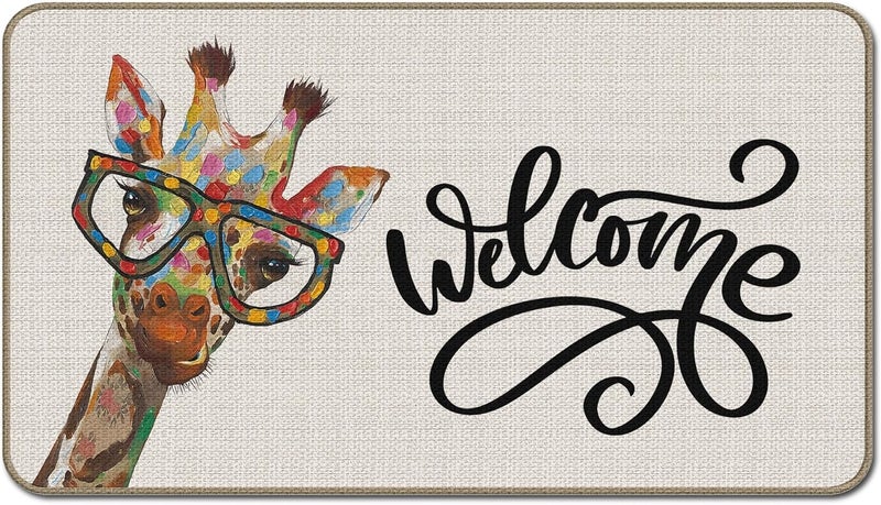 GTYNU Welcome Door Mat 17 x 30,Welcome Doormat Gifts for Women,Funny Decorative Giraffe Outdoor Mats for Front Door，Giraffe Gifts for Women and Kids - Image 1